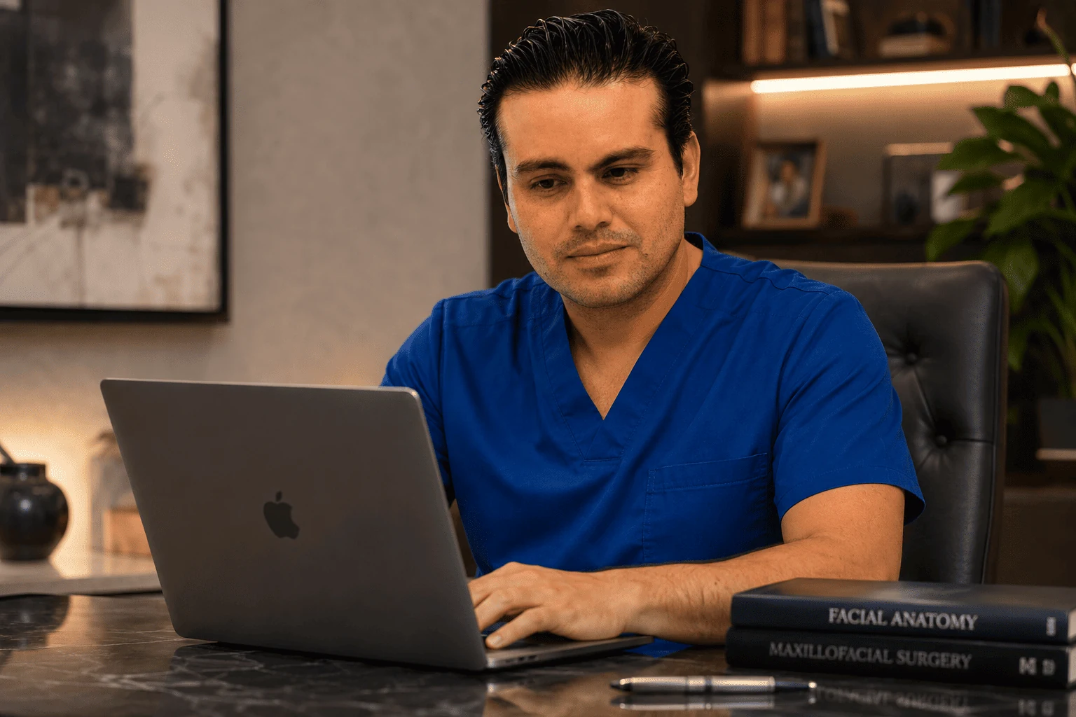 Dr. Alejandro Ayala trabajando en su consultorio